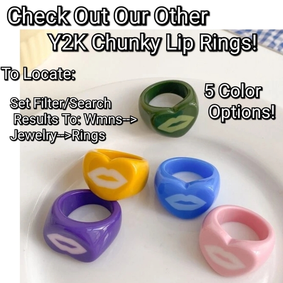 Y2K Chunky Lips in Heart Ring Olive Green Colored Y2K Rings Great For Stacking - Picture 6 of 9